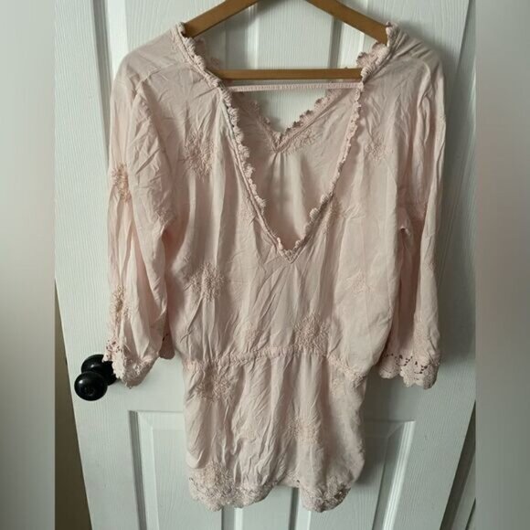 Blue Island Women’s Pink Boho Embroidered Beach/pool Cover Up Size M - Picture 3 of 6